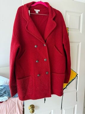 Talbots Red Double-Breasted Wool Pea Coat